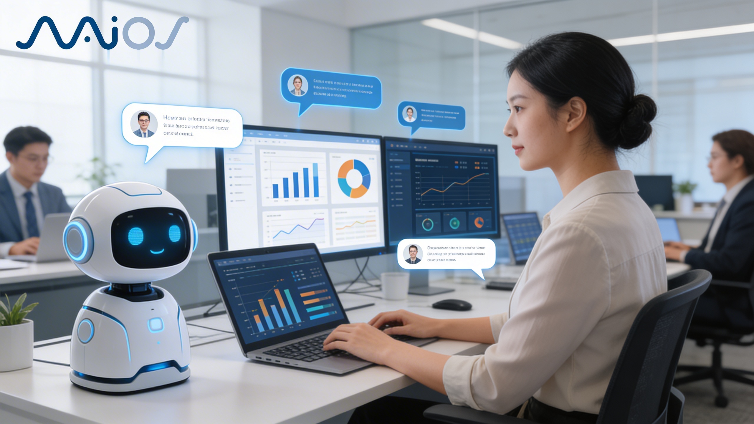 AI: Una imagen en la que se represente un departamento de RRHH trabajando de forma tranquila usando la I