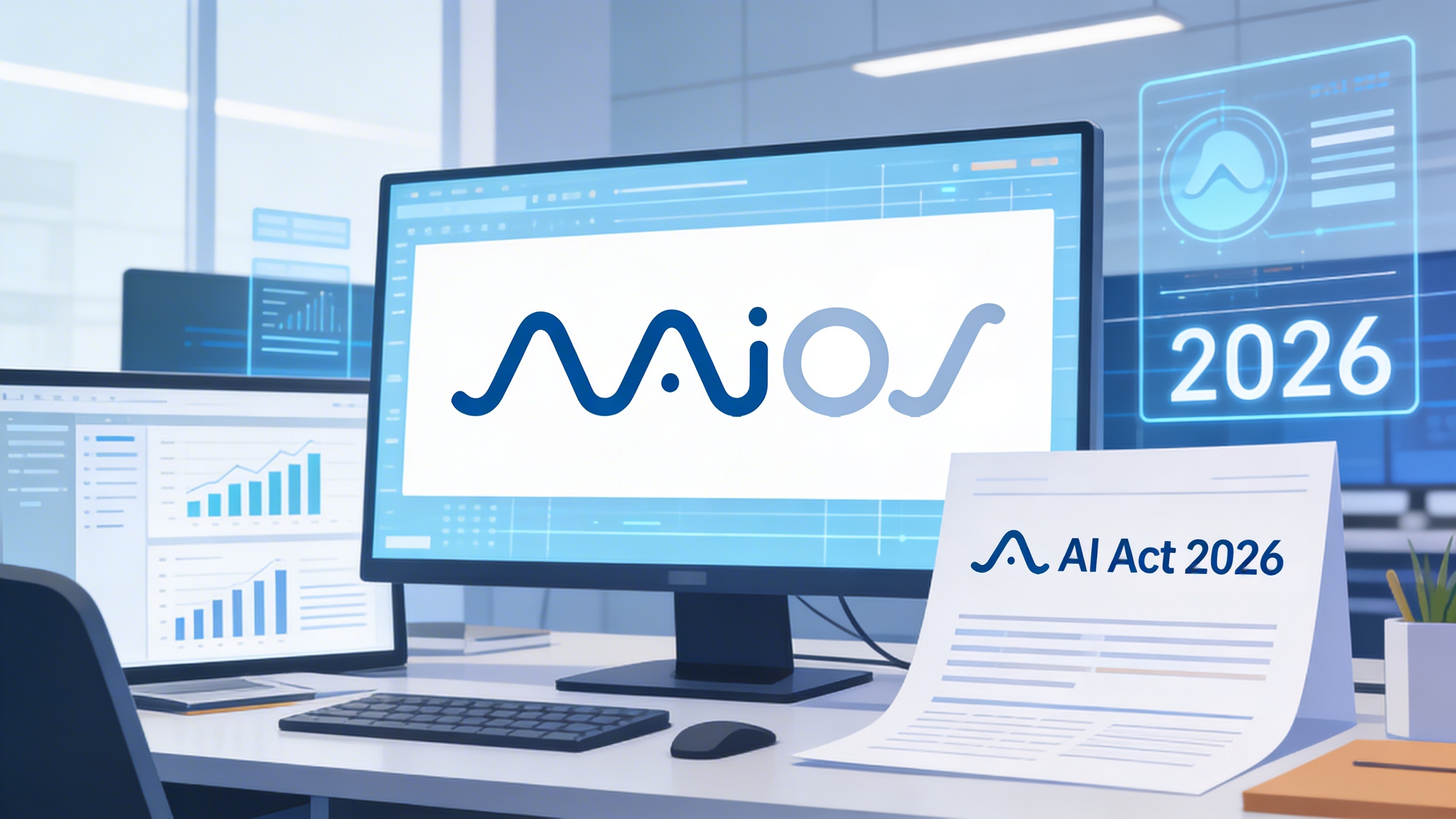 AI: Create an illustration that visually represents the concept of the AI Act 2026 and its application i