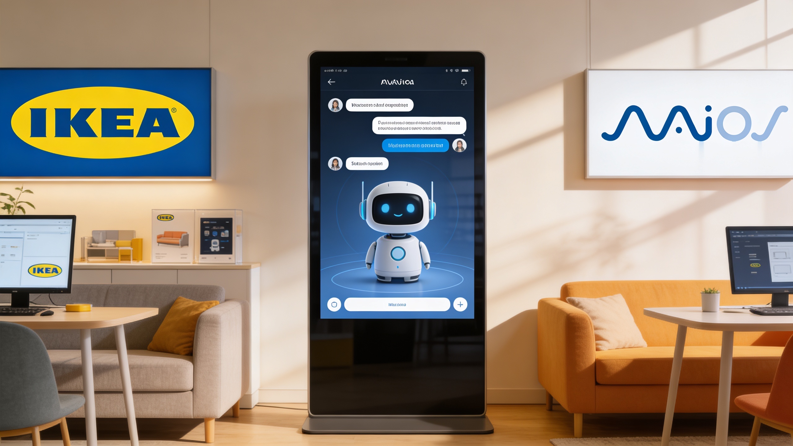 AI: Incorporate the logo and branding from the reference image, creating a modern and inviting workspace