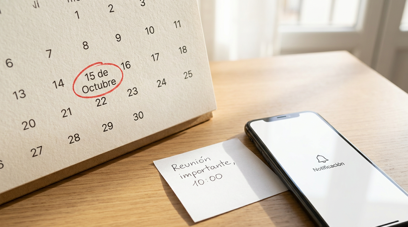 Calendario con una fecha de vencimiento marcada y un movil con la notificacion de preaviso de NAiOS Legal