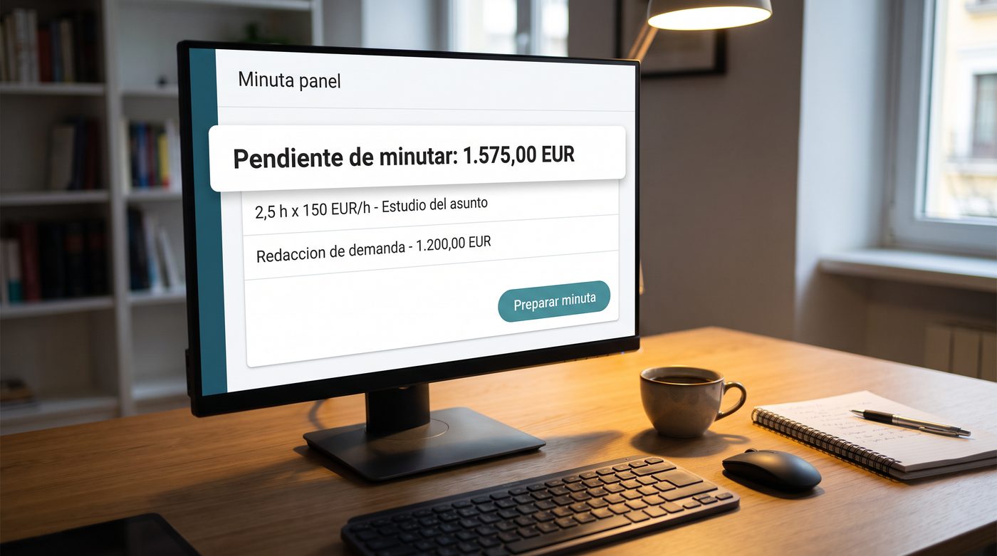 O painel de honorários: pendente de faturar com folhas de tempo, um marco e o botão Preparar minuta