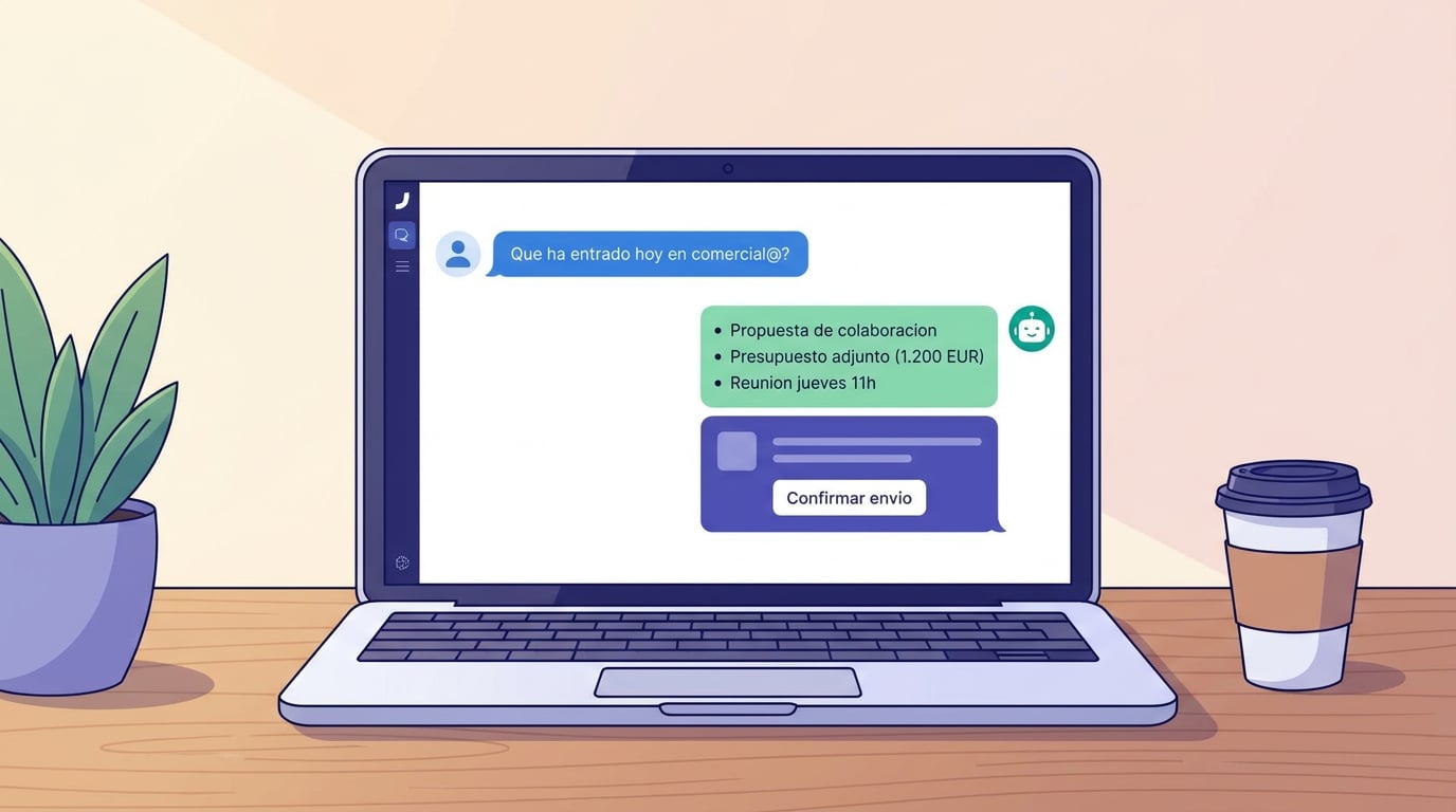 NAiOS chat answering the question of what has come in today in the sales mailbox with a summary of three emails and a suggested reply