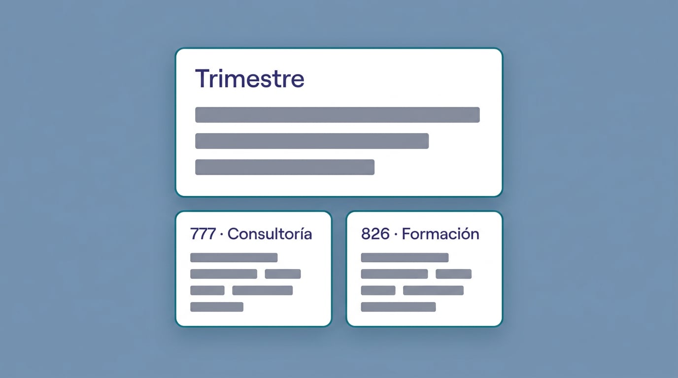 Quarterly summary in the ERP with the consolidated total at the top and, below, the breakdown of the tax base and VAT for each of the two activities